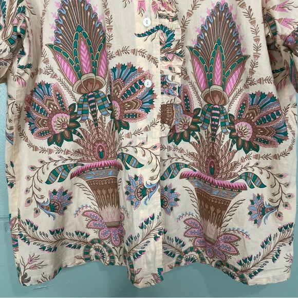 Mille Vanessa Top Versailles Women Sz Medium Cream Multi Button Down Ruffle - Picture 5 of 10